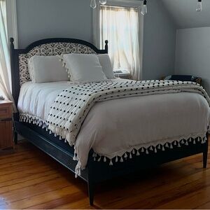 Anthropologie Linen Light Gray Tassel Bedding Set - Queen